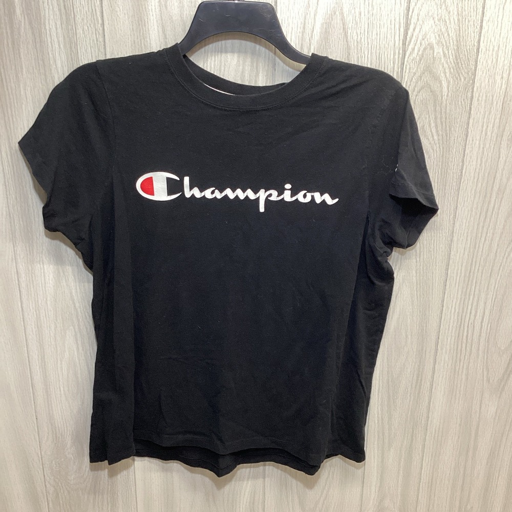Champion Women's (Size S) Black Short Sleeve Crew Neck Logo Tagless T-Shirt